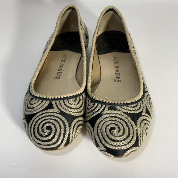 Jack Rogers Flats Black Fabric Upper Tan Cord Wrapped Design Leather Soles - Picture 6 of 16